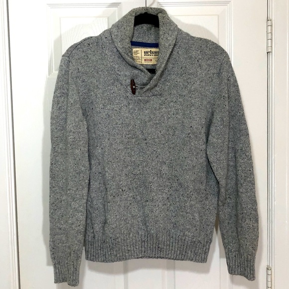 Urban Pipeline Toggle Sweater Pullover Fisherman's Shawl Gray Cotton Blend Sz M - Picture 1 of 7